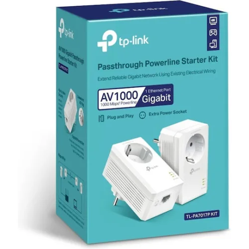 TP-LINK TL-PA7017P KIT v1 Powerline Διπλό για Ενσύρματη Σύνδεση με Passthrough Πρίζα και Θύρα Gigabit Ethernet
