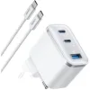 Anker Φορτιστής με Θύρα USB-A και 2 Θύρες USB-C και Καλώδιο USB-C - USB-C 70W Power Delivery Λευκός (Nano)