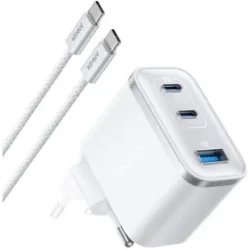 Anker Φορτιστής με Θύρα USB-A και 2 Θύρες USB-C και Καλώδιο USB-C - USB-C 70W Power Delivery Λευκός (Nano)