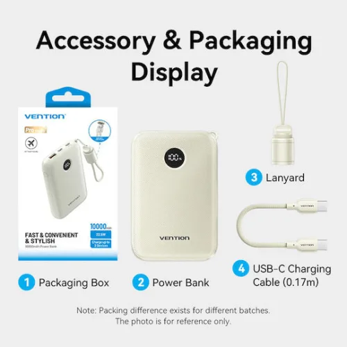 Vention Power Bank 10000mAh 22.5W με Θύρα USB-A και Θύρα USB-C Power Delivery Μπεζ