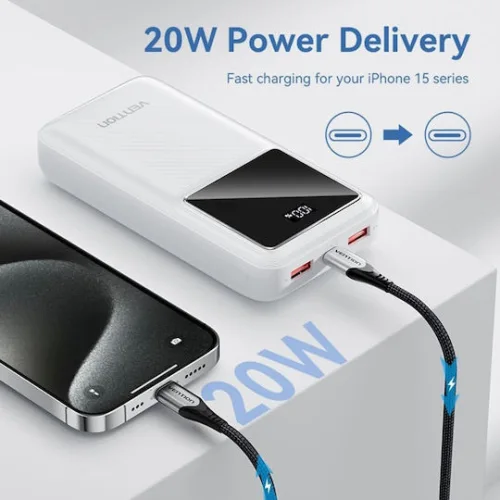 Vention FHLW0 Power Bank 20000mAh 22.5W με 2 Θύρες USB-A και Θύρα USB-C Power Delivery / Quick Charge Λευκό