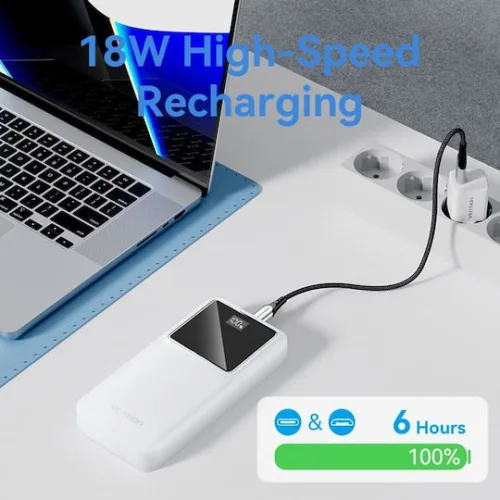 Vention FHLW0 Power Bank 20000mAh 22.5W με 2 Θύρες USB-A και Θύρα USB-C Power Delivery / Quick Charge Λευκό