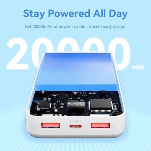 Vention FHLW0 Power Bank 20000mAh 22.5W με 2 Θύρες USB-A και Θύρα USB-C Power Delivery / Quick Charge Λευκό