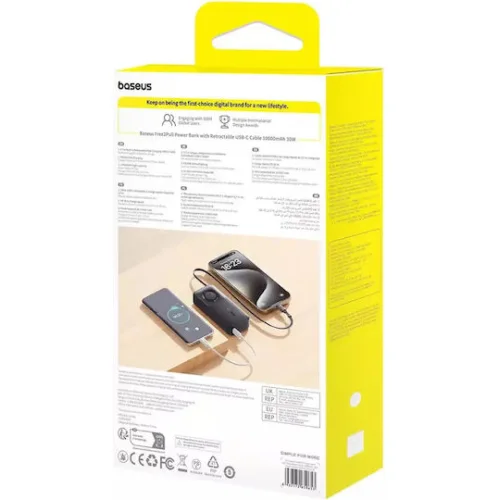 Baseus Free2Pull Power Bank 10000mAh 30W με Θύρα USB-C Power Delivery / Quick Charge Μαύρο