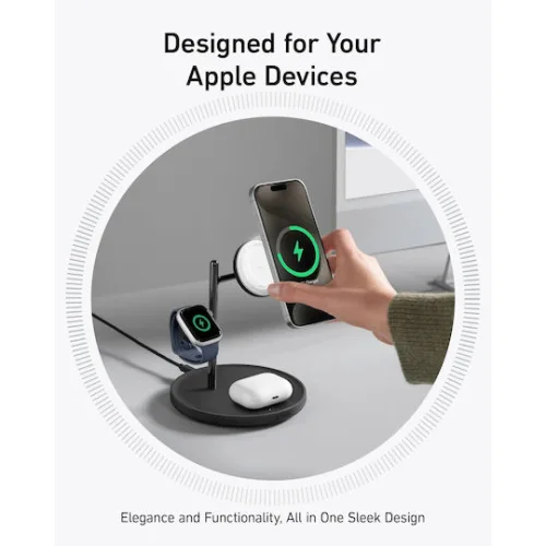 ANKER MagGo 3 in 1 Wireless Charging Stand Black 15W