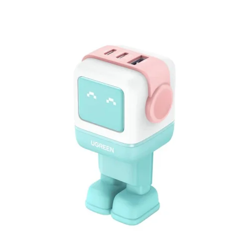 Ugreen Wall charger Nexode RG Robot GaN 2x USB-C + USB 65W pink - blue (35855) (UGR35855)