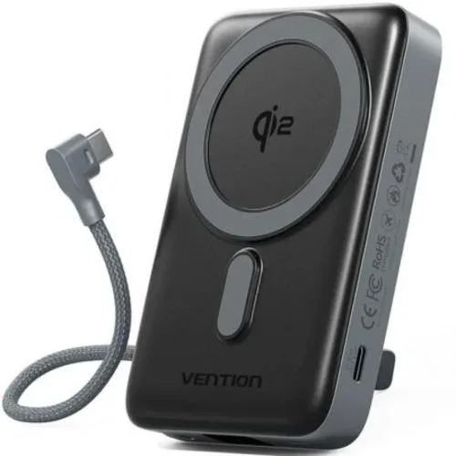 VENTION 10000mAh Magnetic Wireless Power Bank (USB-C + USB-C/USB-C/Wireless) 35W Gray LED Display Type (FKHH0) (VENFKHH0)