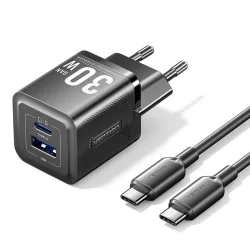 VENTION 2-Port USB (C + A) GaN Charger (70W/22.5W) with 5A USB-C to USB-C Cable (1M) EU-Plug Gray (TZ-FCGH0-EU) (VENTZ-FCGH0-EU)