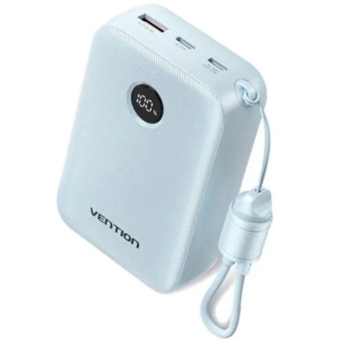VENTION 20000mAh Power Bank (USB-C + USB-C/USB-C/USB-A) with Built-in USB-C to USB-C Cable 22.5W Blue LED Display Universal Type (FKBL0-C-TY) (VENFKBL0-C-TY)