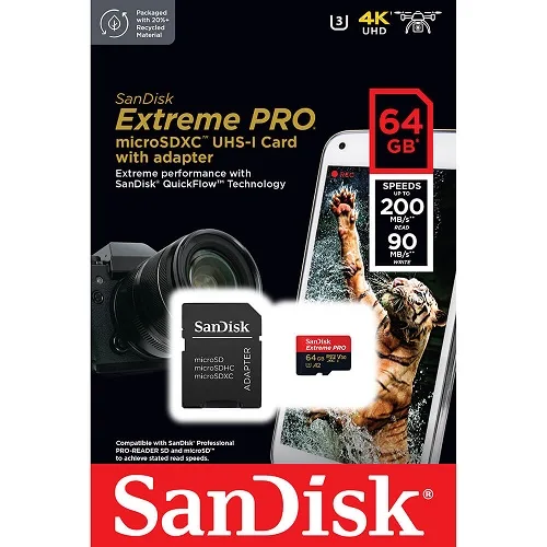 SanDisk Extreme PRO microSDXC UHS-I 64GB CARD SDSQXCU-064G-GN6MA