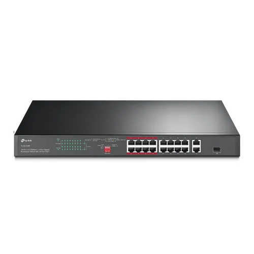 TP-LINK 16-Port 10/100 Mbps + 2-Port Gigabit Rackmount Switch with 16-Port PoE+ - TL-SL1218P