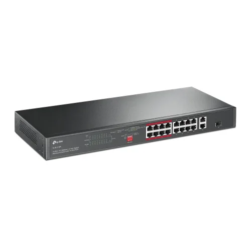 TP-LINK 16-Port 10/100 Mbps + 2-Port Gigabit Rackmount Switch with 16-Port PoE+ - TL-SL1218P