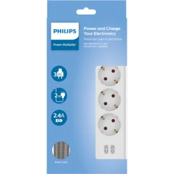 Philips SPN3032W/GRS Πολύπριζο 3 θέσεων με 2 USB Type-A 2.4 A