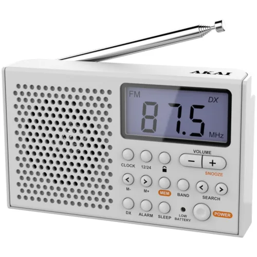 Akai AWBR-305 Λευκό Φορητό ραδιόφωνο παγκοσμίου λήψεως με οθόνη και ρολόι