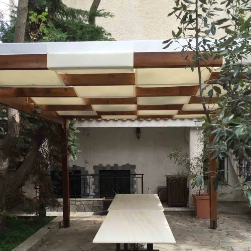 Ξύλινη πέργκολα με τεντόπανο 48,3εκ. - 400 x 600εκ.
