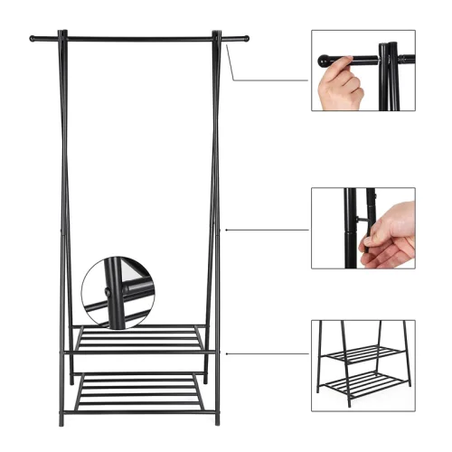 Songmics Μεταλλική Κρεμάστρα Ρούχων Δαπέδου 87.5 x 41 x 155 cm Χρώματος Μαύρο (HSR05B) (SNGHSR05B)