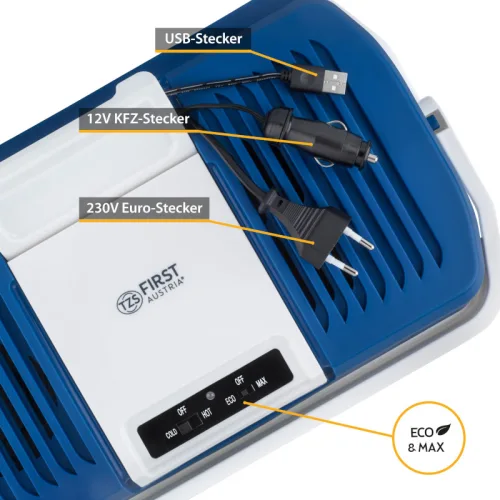 First Austria FA-5170-4-USB Φορητό ηλεκτρικό ψυγείο θερμαντήρας Μπλε με USB, 230V/12V/5V, μικτά 24L