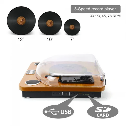 Akai ATT-11BTN Ξύλινο πικάπ με Bluetooth IN / OUT, ενσωματωμένα ηχεία, USB και κάρτα SD για εγγραφή / αναπαραγωγή