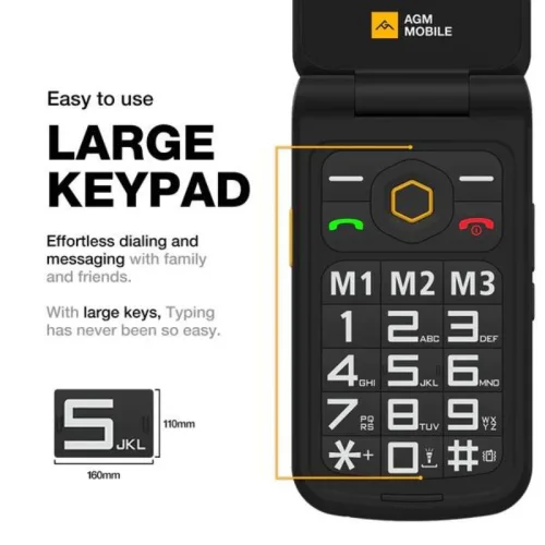 AGM M8 FLIP Μαύρο αδιάβροχο κινητό τηλέφωνο με πορτάκι ανθεκτικό σε πτώση IP68/IP69K, Dual Sim με Bluetooth, USB, SD, οθόνη 2.8"