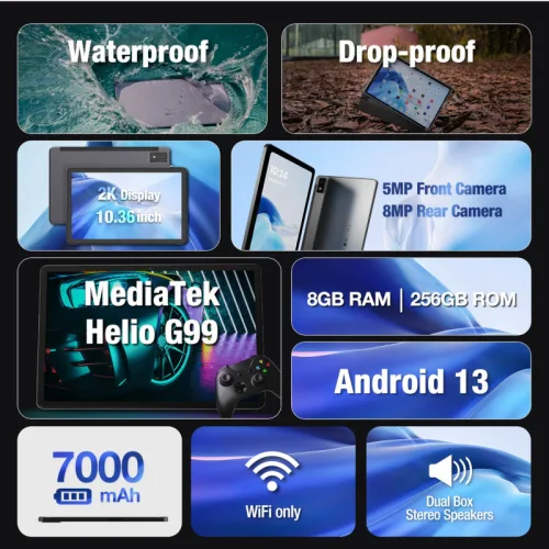 AGM PAD P1 10.36" Γκρι αδιάβροχο Τablet IP68/IP69K με Bluetooth, USB, SD, 2 Nano SIM, 4G, 2K, GPS, Android 13 με θήκη