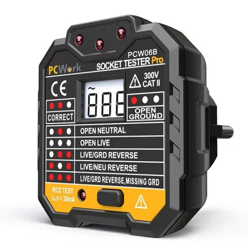 PCWork Όργανο ελέγχου ορθής καλωδίωσης πρίζας (socket tester) με ψηφιακή οθόνη