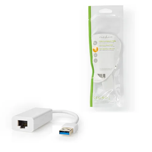 NEDIS CCGP61950WT02 Αντάπτορας δικτύου USB 3.0, USB A αρσ. - RJ45 θηλ., με ενσωματωμένο καλώδιο 0,20m