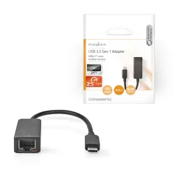NEDIS CCGP64960WT02 Αντάπτορας δικτύου USB 3.2 Gen 1 type C αρσ. σε RJ45 (8P8C) θηλ., 0.20m, μαύρο