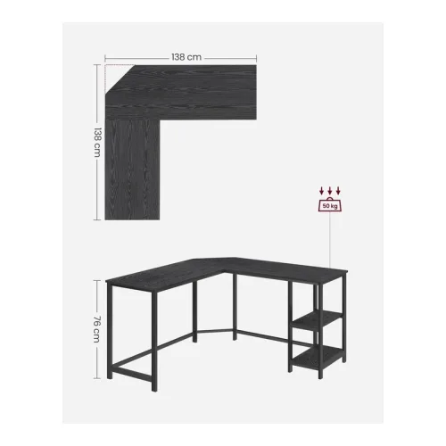 Vasagle Γωνιακό Mεταλλικό γραφείο 138 x 138 x 75 cm  Χρώματος Μαύρο με υφή Ξύλου (LWD072B56) (VASLWD072B56)