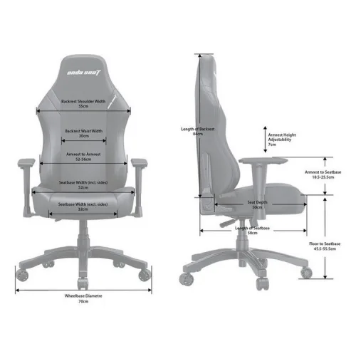 ANDA SEAT Gaming Chair LUNA Large Grey Fabric