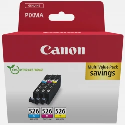 Canon CLI-526 Πακέτο 3 Μελανιών Εκτυπωτή InkJet Κίτρινο / Κυανό / Ματζέντα (4541B018)