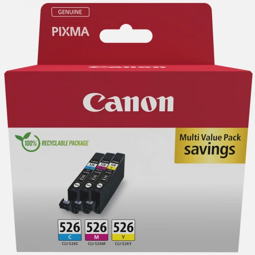 Canon CLI-526 Πακέτο 3 Μελανιών Εκτυπωτή InkJet Κίτρινο / Κυανό / Ματζέντα (4541B018)