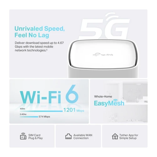 TP-LINK Archer NX200 v2 Ασύρματο 5G Mobile Router Wi‑Fi 6 με 2 Θύρες Gigabit Ethernet