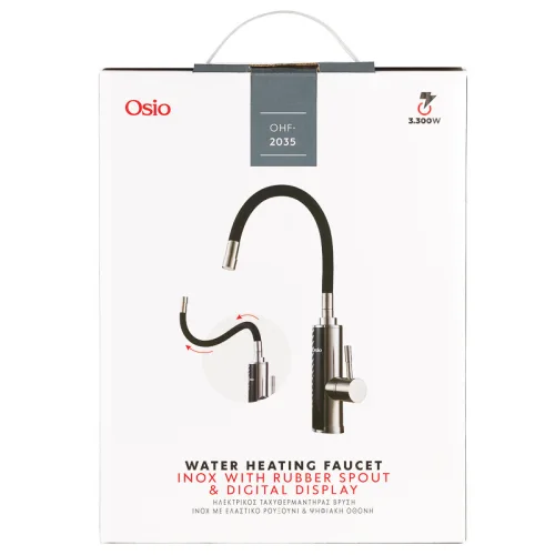 Osio OHF-2035 Ταχυθερμαντήρας πάγκου βρύση inox με ευλύγιστο ρουξούνι και οθόνη 3300 W