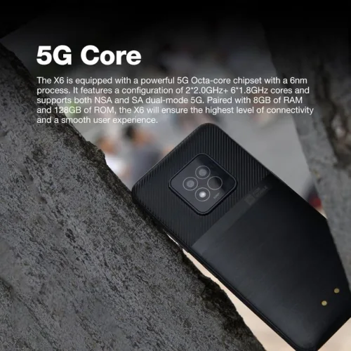 AGM X6 Μαύρο Smart αδιάβροχο κινητό τηλέφωνο 5G, 8πύρηνο, ανθεκτικό σε πτώση IP68/69Κ (8GB/128GB), Android 14 με Bluetooth, USB,