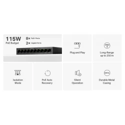 Mercusys Desktop Switch MS110CMP, 8x 10/100Mbps PoE+, 2x Gigabit, Ver. 1.0