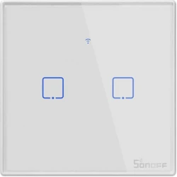 Sonoff TX T2 Χωνευτός Διακόπτης Τοίχου Wi-Fi για Έλεγχο Φωτισμού με Πλαίσιο και Δύο Πλήκτρα Αφής Φωτιζόμενος Λευκός (TX-T2EU2C)