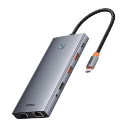 Baseus HUB PortalJoy Series USB-C Docking Station με HDMI/DisplayPort 4K PD Ethernet και σύνδεση 4 Οθονών Γκρι