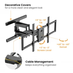 POWERTECH επιτοίχια βάση τηλεόρασης PT-1280, 43-100", έως 60kg, full motion