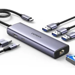 Ugreen Adapter 1w6 USB-C do 3x USB A 3.0 HDMI RJ45 PD Converter (15598) (UGR15598)