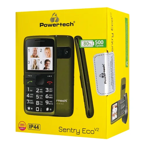 POWERTECH κινητό τηλέφωνο Sentry Eco V2 PTM-42, dual SIM, πλήκτρο SOS, πράσινο