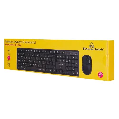 POWERTECH set ασύρματο ποντίκι & πληκτρολόγιο PT-1540, 2.4GHz & Bluetooth, αθόρυβο, μαύρο