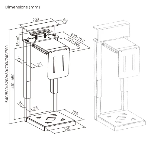 BRATECK βάση γραφείου για PC CPB29-01, universal, μεταλλική, έως 30kg