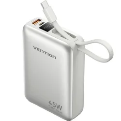 VENTION 20000mAh Mini Power Bank (USB-C + USB-C/USB-A) with Built-in USB-C Cable 45W Beige (FHGN0) (VENFHGN0)
