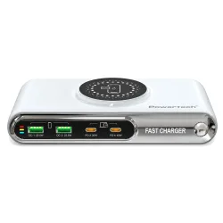 POWERTECH σταθμός φόρτισης PT-1624, 2x USB/2x USB-C/wireless, 72W, λευκός