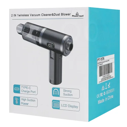 POWERTECH 2 σε 1 σκουπάκι χειρός & air duster PT-1576, 50W, 3600mAh, μαύρο