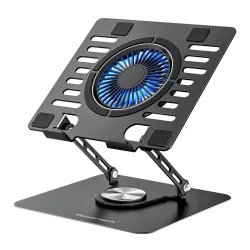 POWERTECH βάση & ψύξη laptop PT-1630 έως 17", 110mm LED fan, μεταλλική, μαύρη