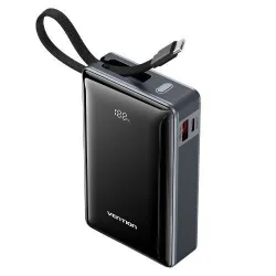 VENTION 20000mAh Power Bank (USB-C + USB-C/USB-A) with Built-in USB-C Cable 65W Gray LED Display Type (FKDM0) (VENFKDM0)