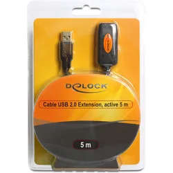 DELOCK καλώδιο USB 2.0 αρσενικό σε θηλυκό 82308, active, 5m, μαύρο
