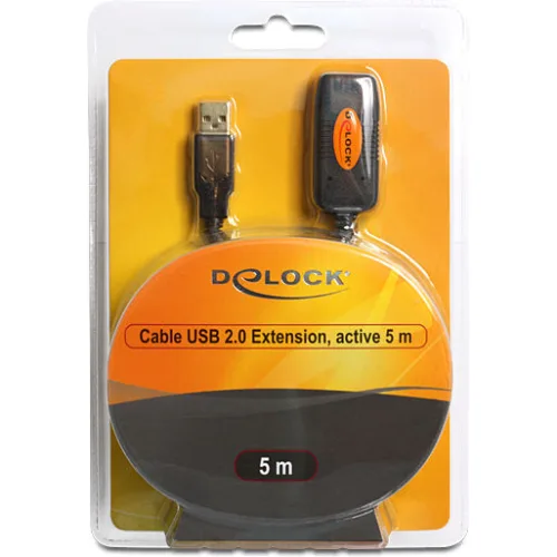 DELOCK καλώδιο USB 2.0 αρσενικό σε θηλυκό 82308, active, 5m, μαύρο