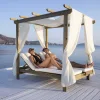 Ξύλινη Διπλή Ξαπλώστρα Παραλίας με Σκίαστρο ΣΤΡΩΜΑ, ΜΑΞΙΛΑΡΙΑ ΚΑΙ ΤΕΝΤΑ ΓΙΑ ΔΙΠΛΗ ΞΑΠΛΩΣΤΡΑ ΠΑΡΑΛΙΑΣ